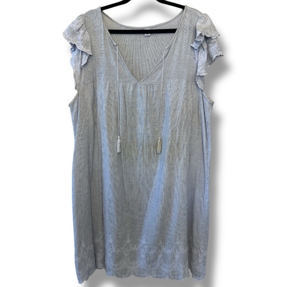 Old Navy Relaxed Fit White & Light Blue Striped Dress with Embroidered Detail - Picture 1 of 7